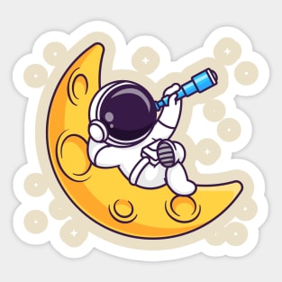 Cute Astronaut Looking Star With Telescope Cartoon Sticker